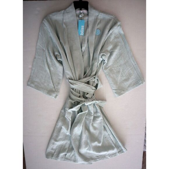 Bliss BS7185D Women's Sz L/XL Light Green Zen Garden 100% Cotton Spa Robe - Picture 9 of 10